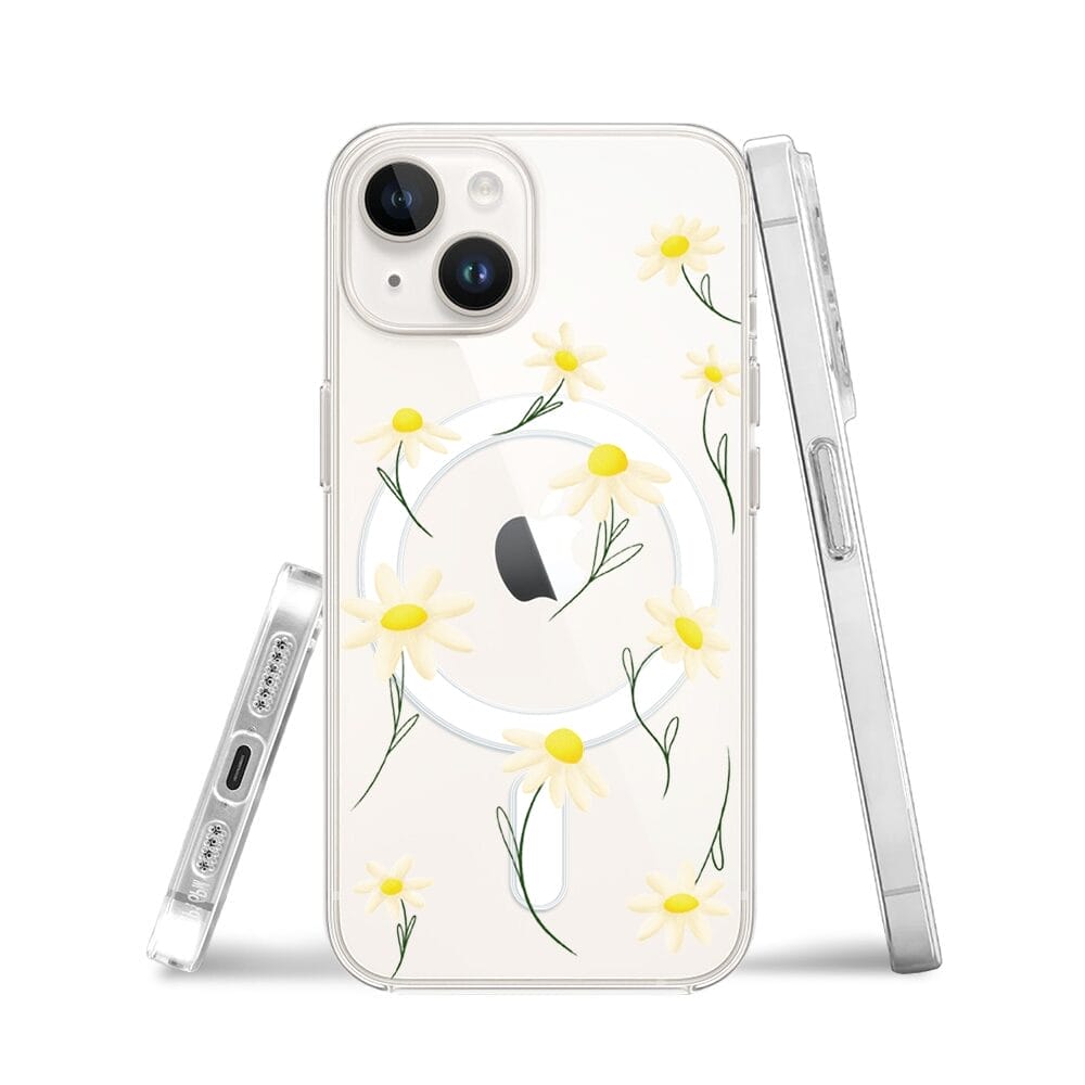 Etui do iPhone 13 Mini z MagSafe przeźroczyste, silikonowe Flexi, stokrotki - obrazek 3