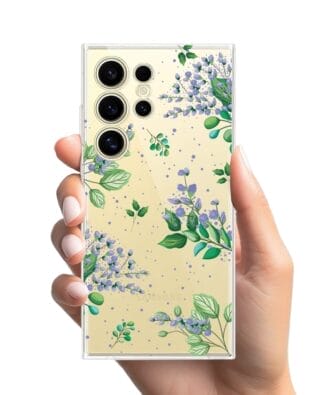 Etui do Samsung Galaxy S24 Ultra przeźroczyste, silikonowe Flexi, fioletowe kwiatki