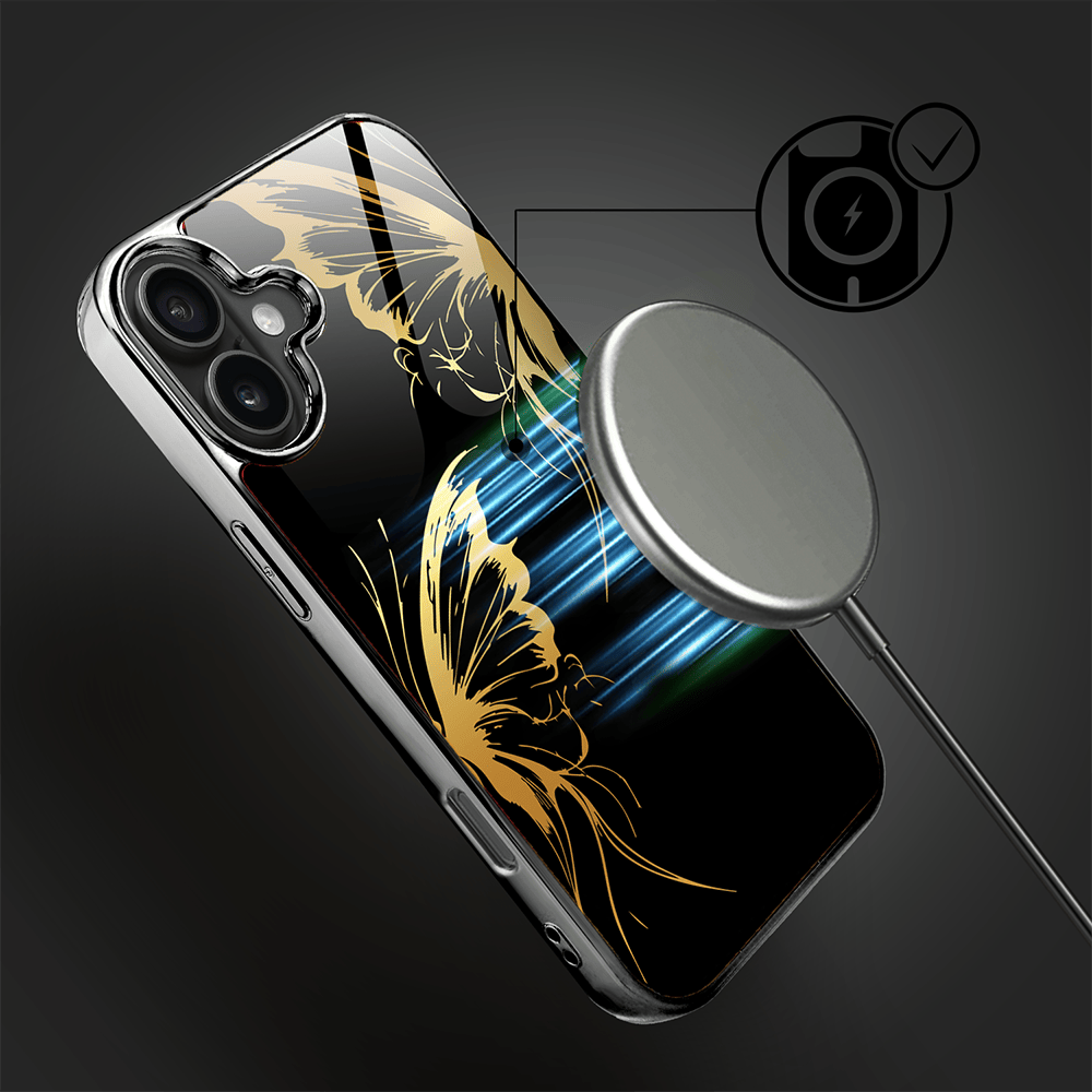 Etui do iPhone 16 IBIZU Elite Glass z MagSafe Golden Midnight, Skrzydła motyla, czarne - obrazek 7