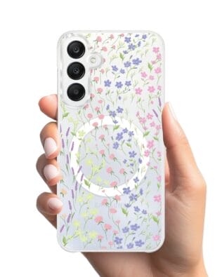 Etui do Samsung Galaxy A25 5G z MagSafe przeźroczyste, silikonowe Flexi, kwiaty polne