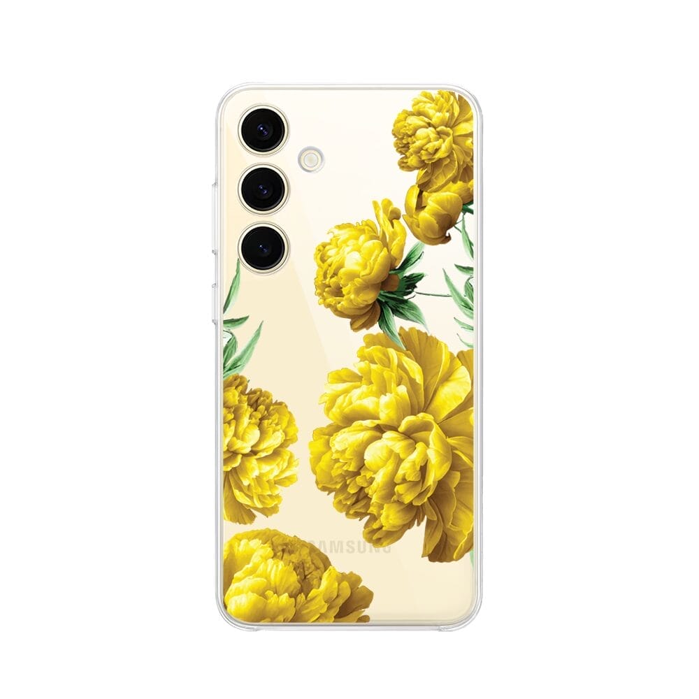 Etui do Samsung Galaxy S24 Plus przeźroczyste, silikonowe Flexi, żółte piwonie