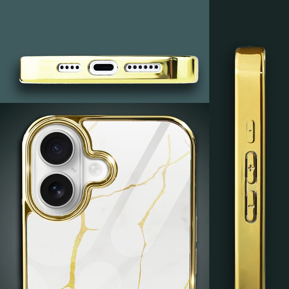 Etui do iPhone 16 IBIZU Elite Glass z MagSafe, Kintsugi, biała porcelana, złote - obrazek 7