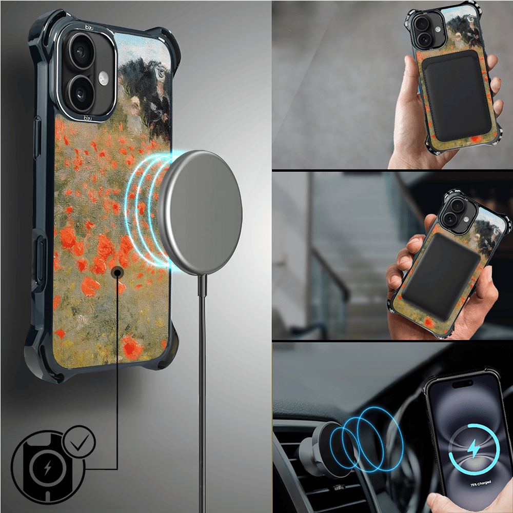 Etui iPhone 16 IBIZU DropGuard Ultra z MagSafe, Claude Monet, pole maków - obrazek 8