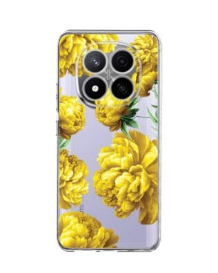 Etui do Xiaomi Redmi Note 14 Pro 4G przeźroczyste, silikonowe Flexi, żółte piwonie