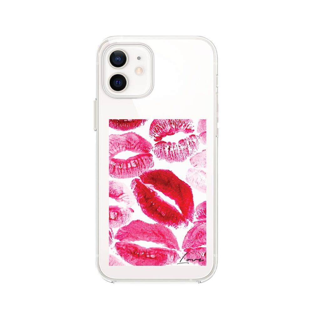 Etui do iPhone 12 przeźroczyste, silikonowe Flexi, pocałunki z napisem "love"