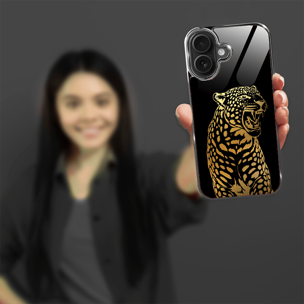 Etui do iPhone 16 IBIZU Elite Glass z MagSafe Golden Midnight, Ryczący Jaguar, czarne - obrazek 6