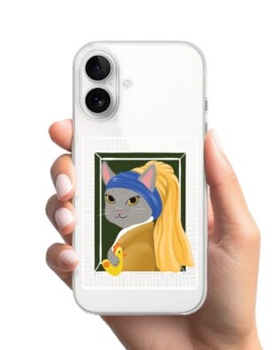 Etui do iPhone 16 przeźroczyste, silikonowe Flexi, kotek z kurczakiem