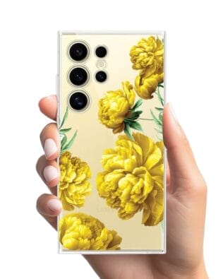 Etui do Samsung Galaxy S24 Ultra przeźroczyste, silikonowe Flexi, żółte piwonie