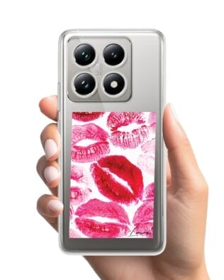 Etui do Xiaomi 14T przeźroczyste, silikonowe Flexi, pocałunki z napisem „love”