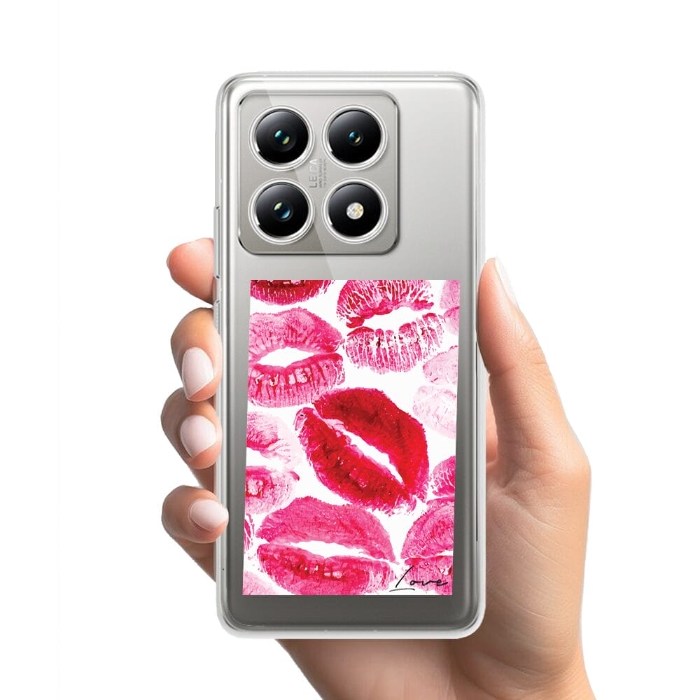 Etui do Xiaomi 14T przeźroczyste, silikonowe Flexi, pocałunki z napisem "love" - obrazek 2