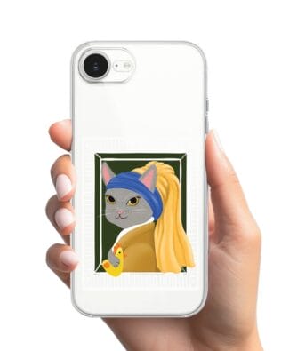 Etui do iPhone 16e przeźroczyste, silikonowe Flexi, kotek z kurczakiem