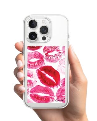 Etui do iPhone 16 Pro Max przeźroczyste, silikonowe Flexi, pocałunki z napisem „love”