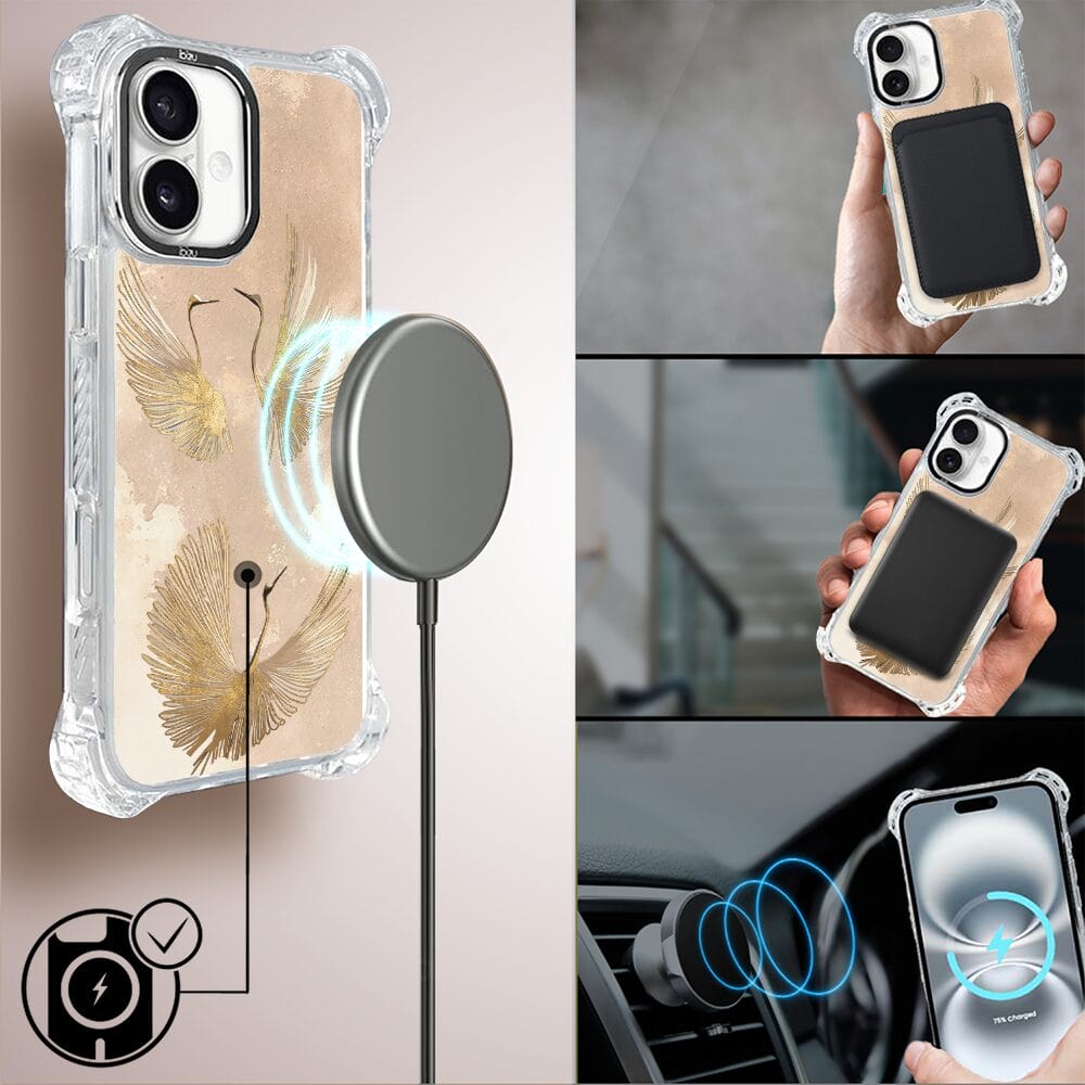 Etui iPhone 16 Plus IBIZU DropGuard Ultra z MagSafe, Boho, Złote żurawie - obrazek 8