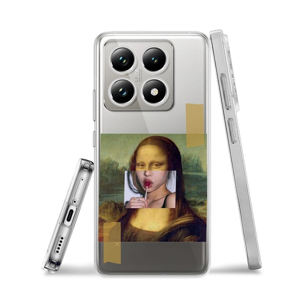 Etui do Xiaomi 14T przeźroczyste, silikonowe Flexi, Mona Lisa z lizakiem - obrazek 3