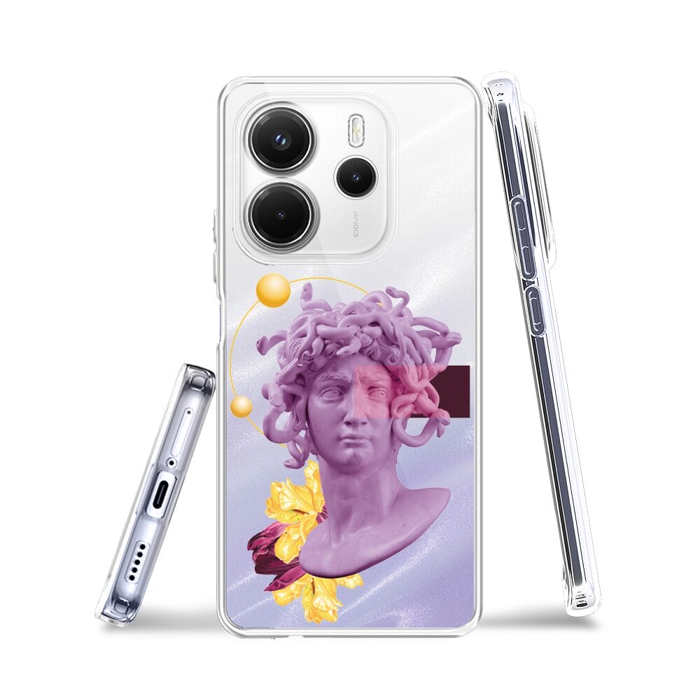 Etui do Xiaomi Redmi Note 14 5G przeźroczyste, silikonowe Flexi, antyczna figura, meduza - obrazek 3