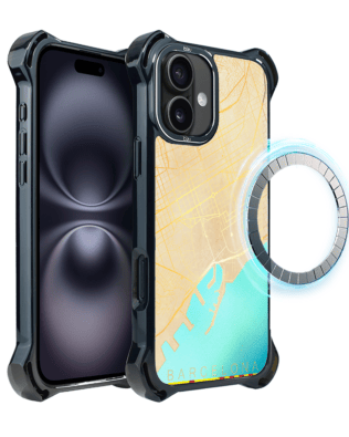 Etui do iPhone 16 Plus IBIZU DropGuard Ultra z MagSafe, mapy świata, Barcelona