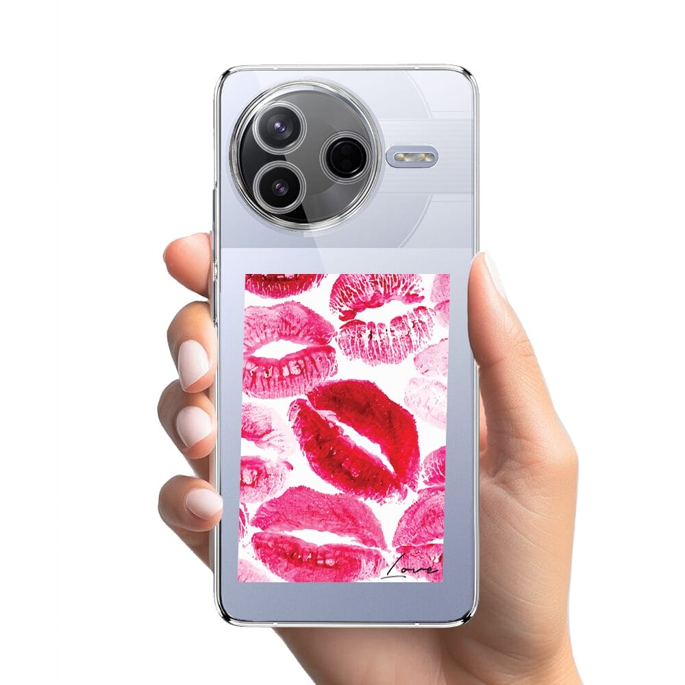 Etui do Xiaomi POCO F7 Pro przeźroczyste, silikonowe Flexi, pocałunki z napisem "love" - obrazek 2