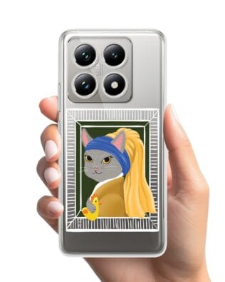 Etui do Xiaomi 14T Pro przeźroczyste, silikonowe Flexi, kotek z kurczakiem