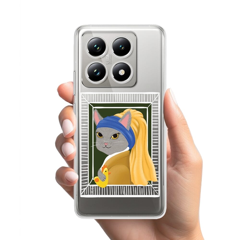 Etui do Xiaomi 14T Pro przeźroczyste, silikonowe Flexi, kotek z kurczakiem - obrazek 2