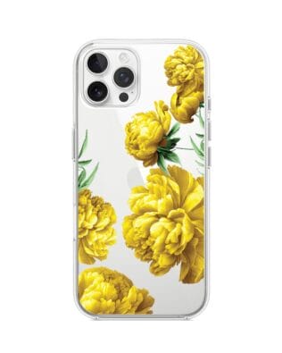Etui do iPhone 12 Pro przeźroczyste, silikonowe Flexi, żółte piwonie