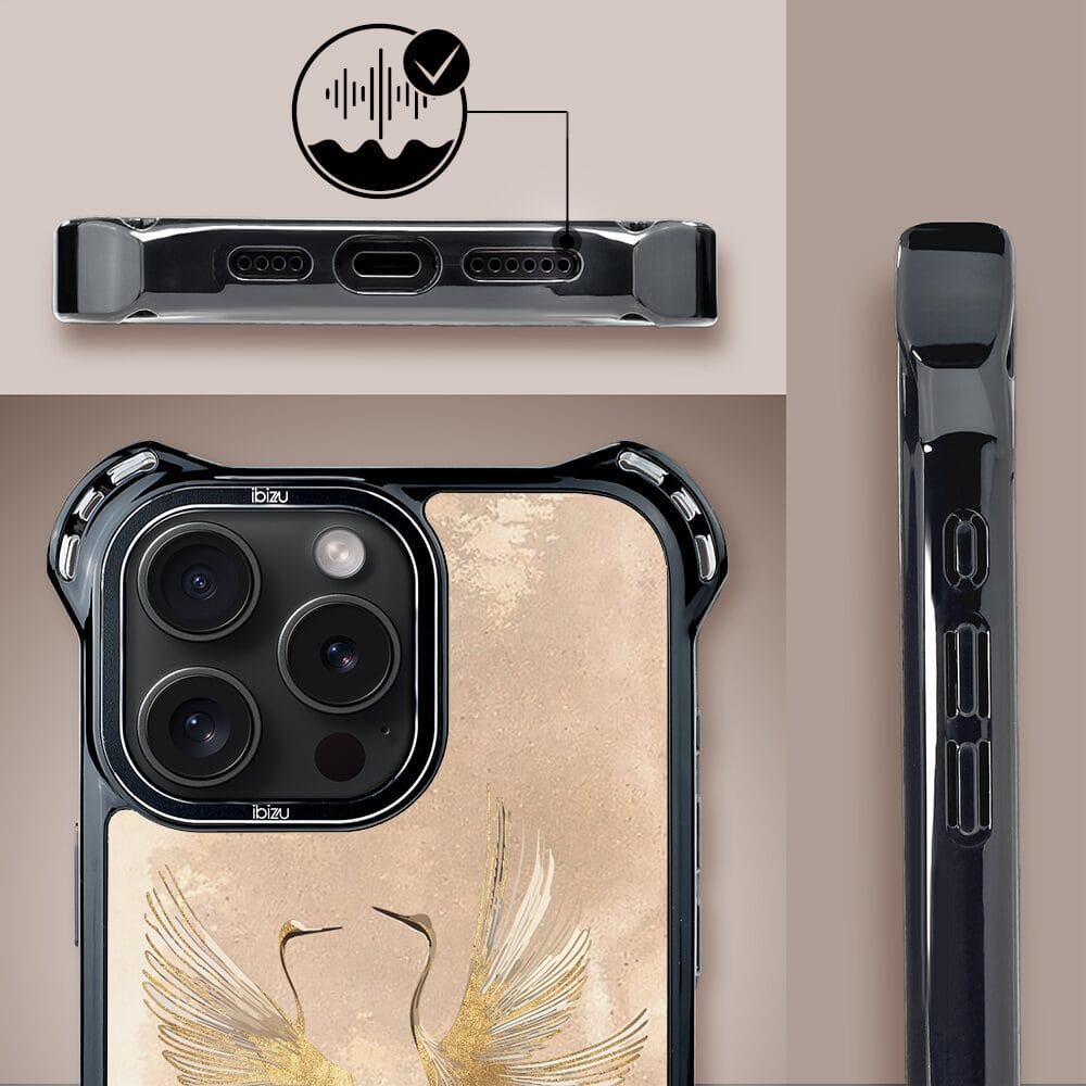 Etui do iPhone 14 Pro IBIZU DropGuard Ultra z MagSafe, Boho, Złote żurawie - obrazek 6