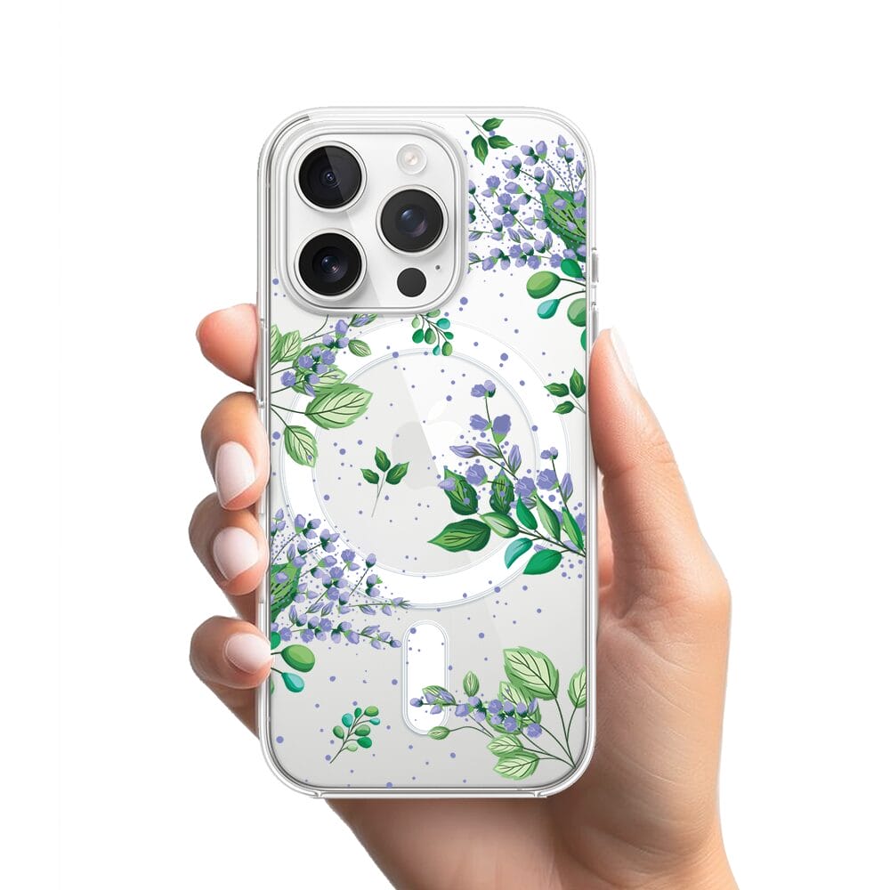 Etui do iPhone 16 Pro z MagSafe przeźroczyste, silikonowe Flexi, fioletowe kwiatki - obrazek 2