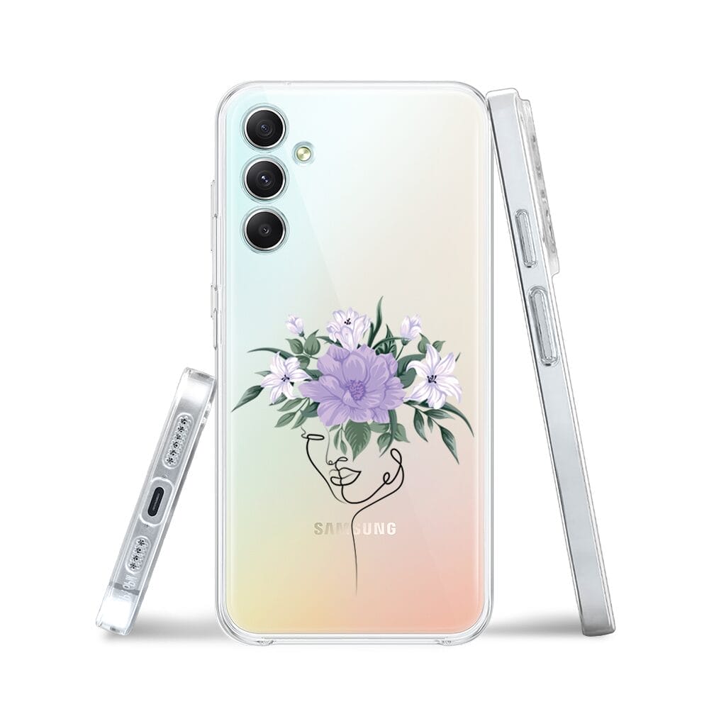 Etui do Samsung Galaxy A34 5G przeźroczyste, silikonowe Flexi, kobieta z kwiatami - obrazek 3