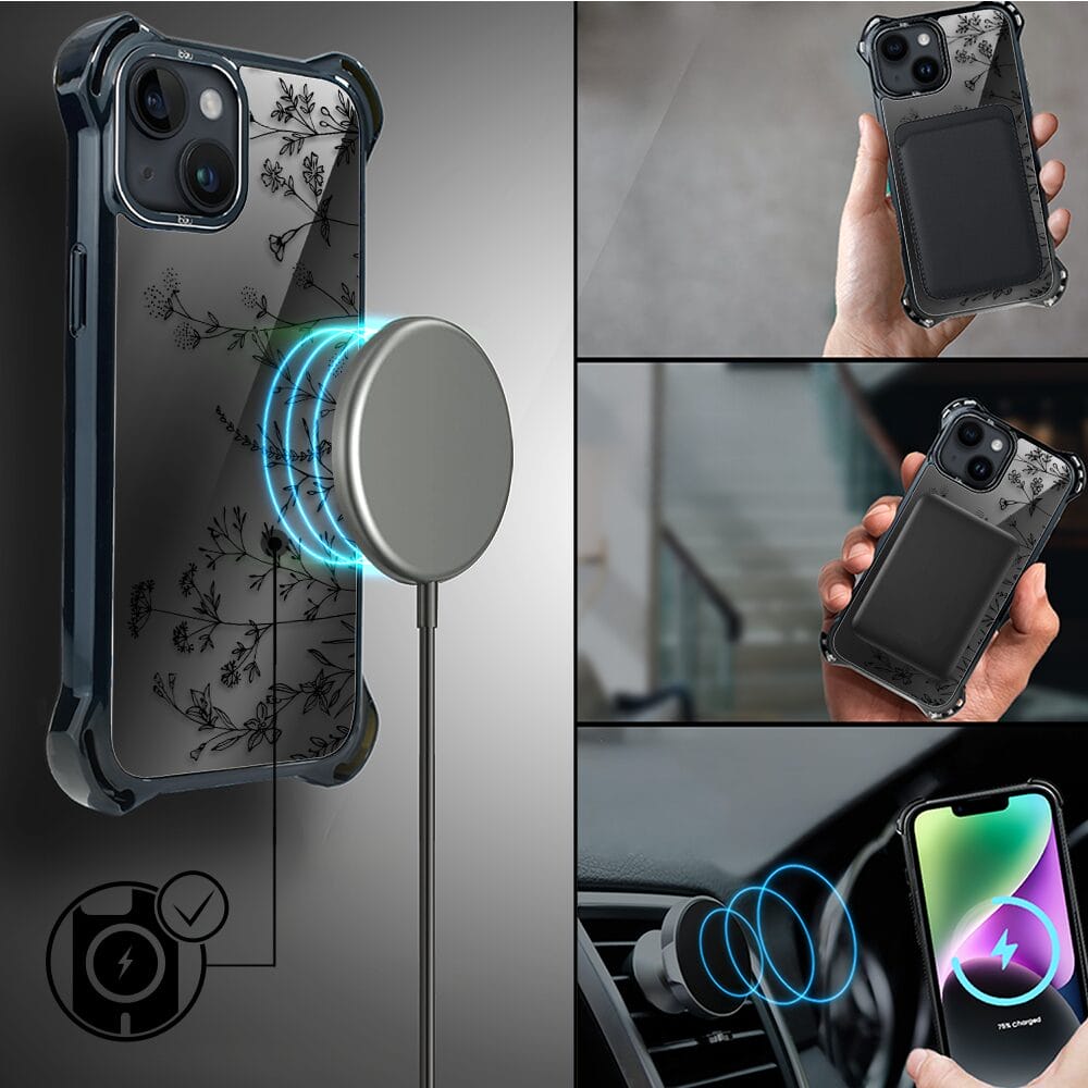 Etui do iPhone 14 IBIZU DropGuard Ultra z MagSafe, Midnight, Dotyk kwiatów - obrazek 8