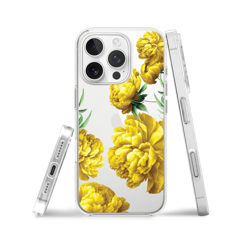 Etui do iPhone 16 Pro Max przeźroczyste, silikonowe Flexi, żółte piwonie - obrazek 3