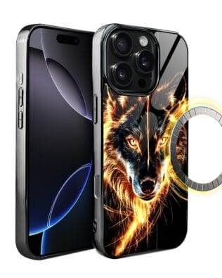 Etui do iPhone 16 Pro IBIZU Elite Glass z MagSafe ognisty wilk, czarny chrom