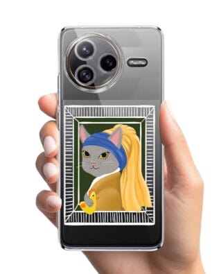 Etui do Xiaomi POCO F7 Ultra przeźroczyste, silikonowe Flexi, kotek z kurczakiem