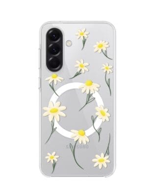 Etui do Samsung Galaxy A56 5G z MagSafe przeźroczyste, silikonowe Flexi, stokrotki