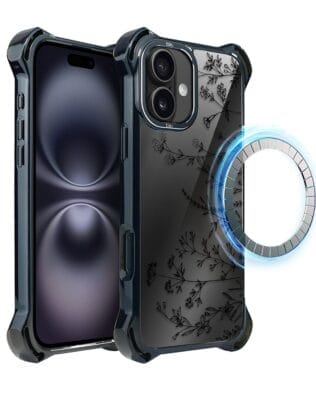 Etui do iPhone 16 IBIZU DropGuard Ultra z MagSafe, Midnight, Dotyk kwiatów