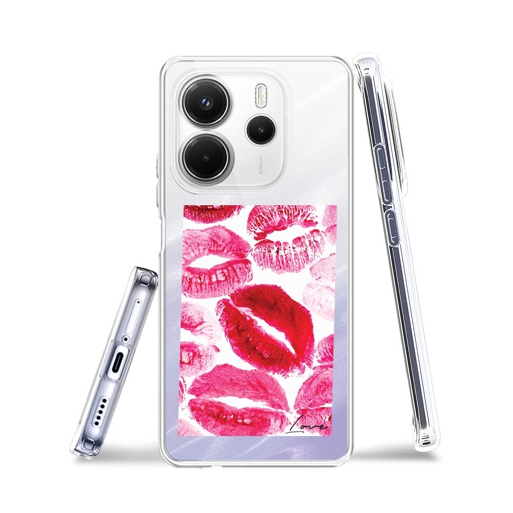 Etui do Xiaomi Redmi Note 14 5G przeźroczyste, silikonowe Flexi, pocałunki z napisem "love" - obrazek 3