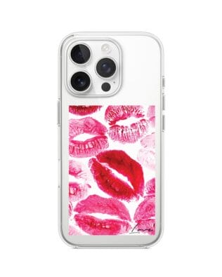 Etui do iPhone 15 Pro przeźroczyste, silikonowe Flexi, pocałunki z napisem „love”