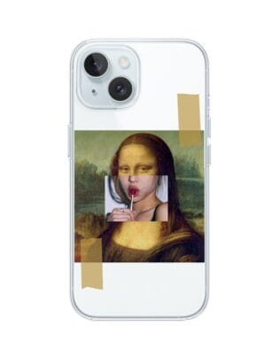 Etui do iPhone 15 Plus przeźroczyste, silikonowe Flexi, Mona Lisa z lizakiem