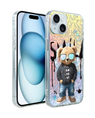 Etui do iPhone 15 IBIZU California Sunset z MagSafe, zmieniające kolor, Graffiti Boy, artystyczny miś