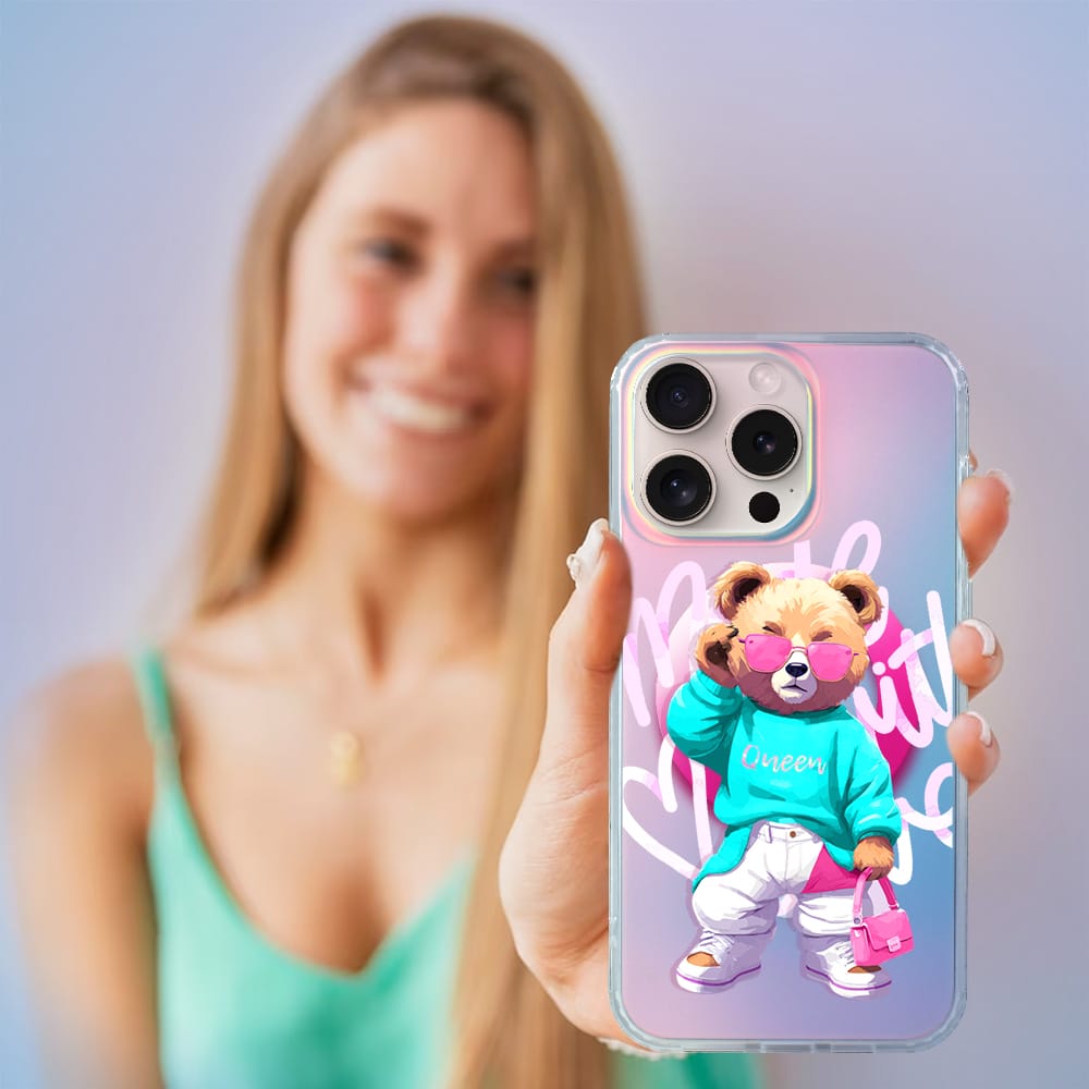 Etui do iPhone 15 Pro IBIZU California Sunset z MagSafe, zmieniające kolor, Pink Queen, stylowy miś - obrazek 5