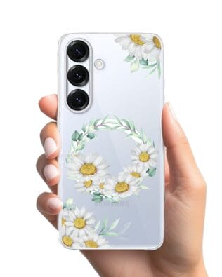 Etui do Samsung Galaxy S25 z MagSafe przeźroczyste, silikonowe Flexi, wianek stokrotek