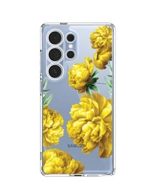Etui do Samsung Galaxy S25 Ultra przeźroczyste, silikonowe Flexi, żółte piwonie