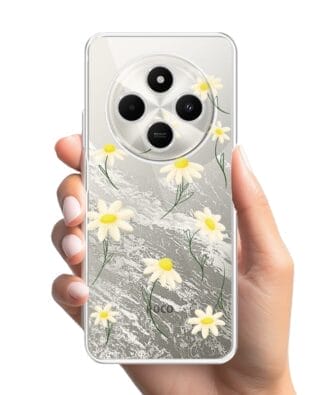 Etui do Xiaomi POCO C75 przeźroczyste, silikonowe Flexi, stokrotki