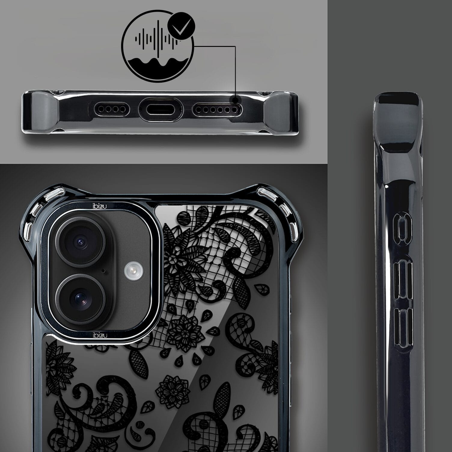 Etui do iPhone 16 Plus IBIZU DropGuard Ultra z MagSafe, Midnight, Koronkowa czerń - obrazek 4