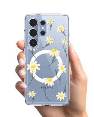 Etui do Samsung Galaxy S25 Ultra z MagSafe przeźroczyste, silikonowe Flexi, stokrotki