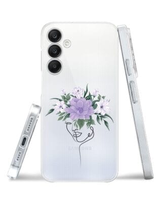 Etui do Samsung Galaxy A25 5G przeźroczyste, silikonowe Flexi, kobieta z kwiatami