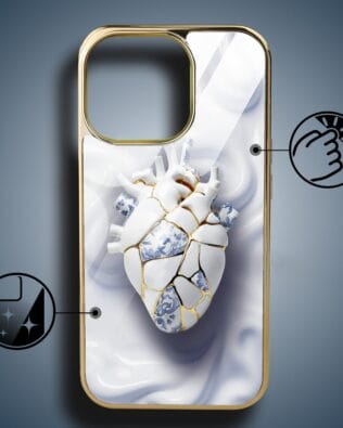 Etui do iPhone 16 Pro IBIZU Elite Glass z MagSafe, Kintsugi Art, porcelanowe serce, złote
