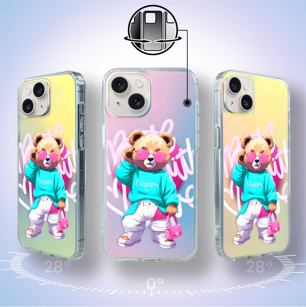 Etui do iPhone 14 IBIZU California Sunset z MagSafe, zmieniające kolor, Pink Queen, stylowy miś - obrazek 2