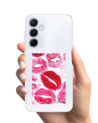 Etui do Samsung Galaxy A55 5G przeźroczyste, silikonowe Flexi, pocałunki z napisem „love”