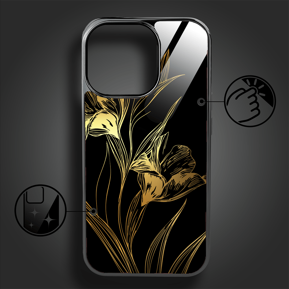 Etui do iPhone 16 Pro Max IBIZU Elite Glass z MagSafe Golden Midnight, Królewskie irysy, czarne - obrazek 2