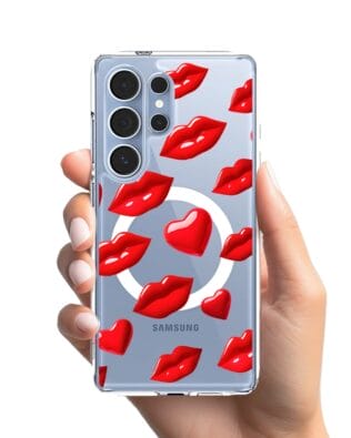 Etui do Samsung Galaxy S25 Ultra z MagSafe przeźroczyste, silikonowe Flexi, czerwone usta