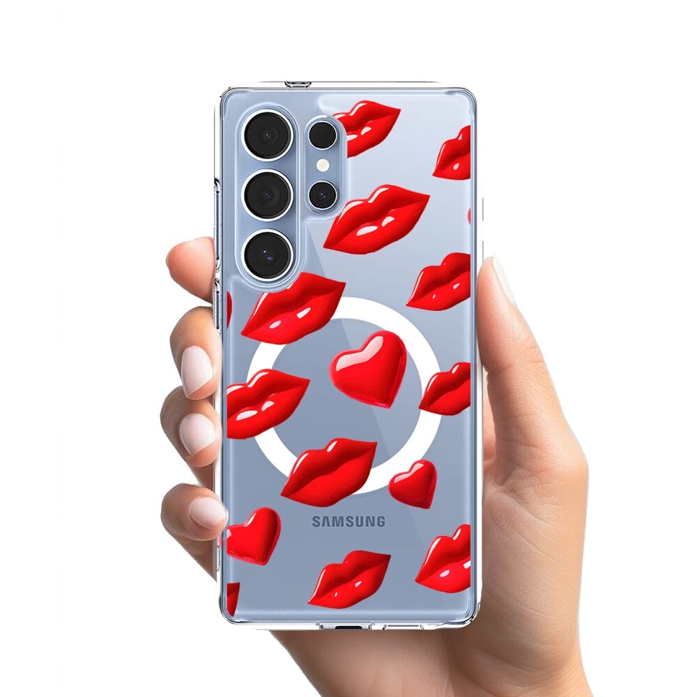 Etui do Samsung Galaxy S25 Ultra z MagSafe przeźroczyste, silikonowe Flexi, czerwone usta - obrazek 2